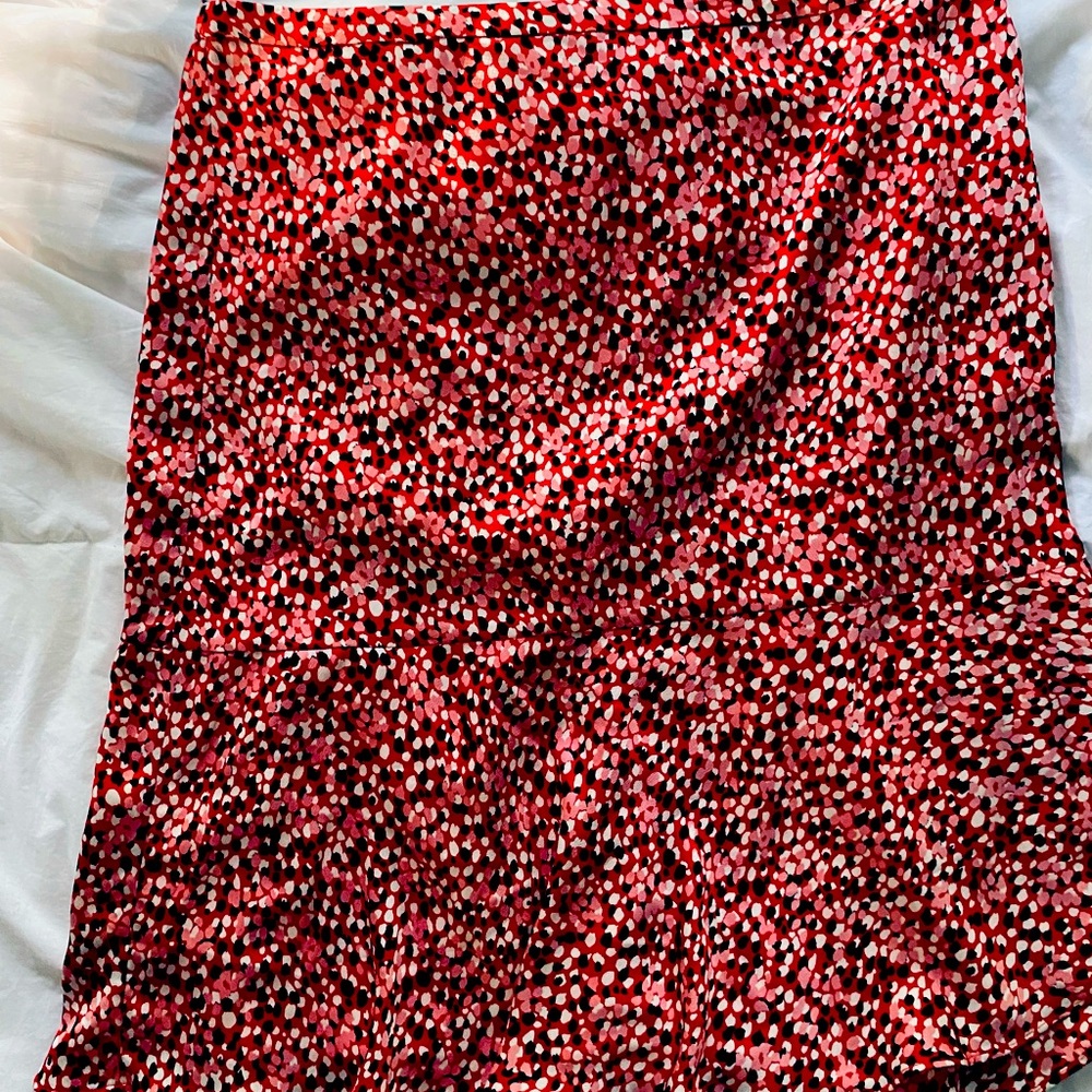 Talbots Skirt Ruffle Hem Pink Red Black Party Work size 14